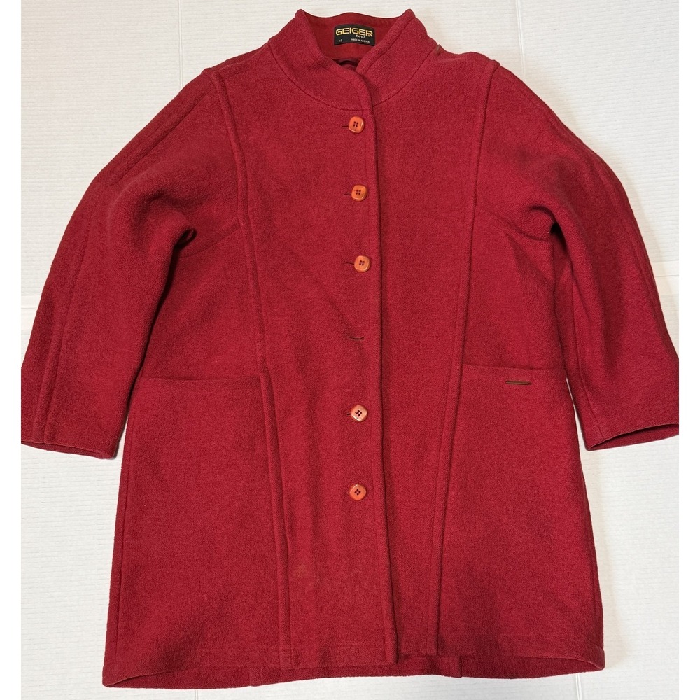 GEIGER Tyrol Austria - Women VTG Pure New Wool Red Coat Jacket- SIze EU 40 US 10
